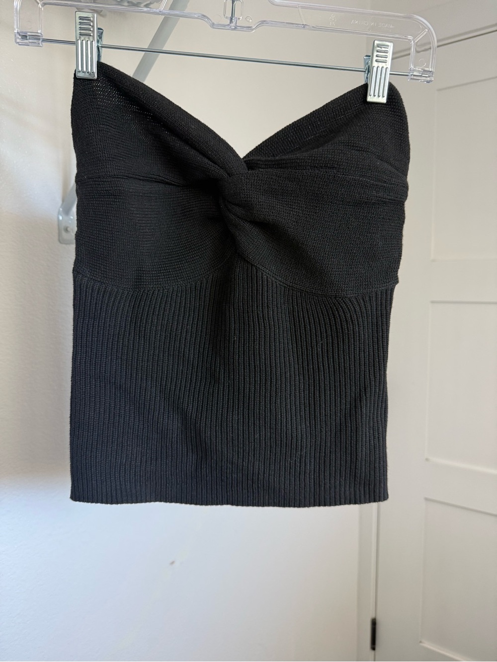 Black Twist-Front Ribbed Strapless Camisole
